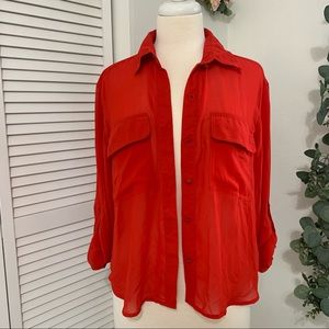 Forever 21 Red Sheer Button Down Blouse Women's Size Medium